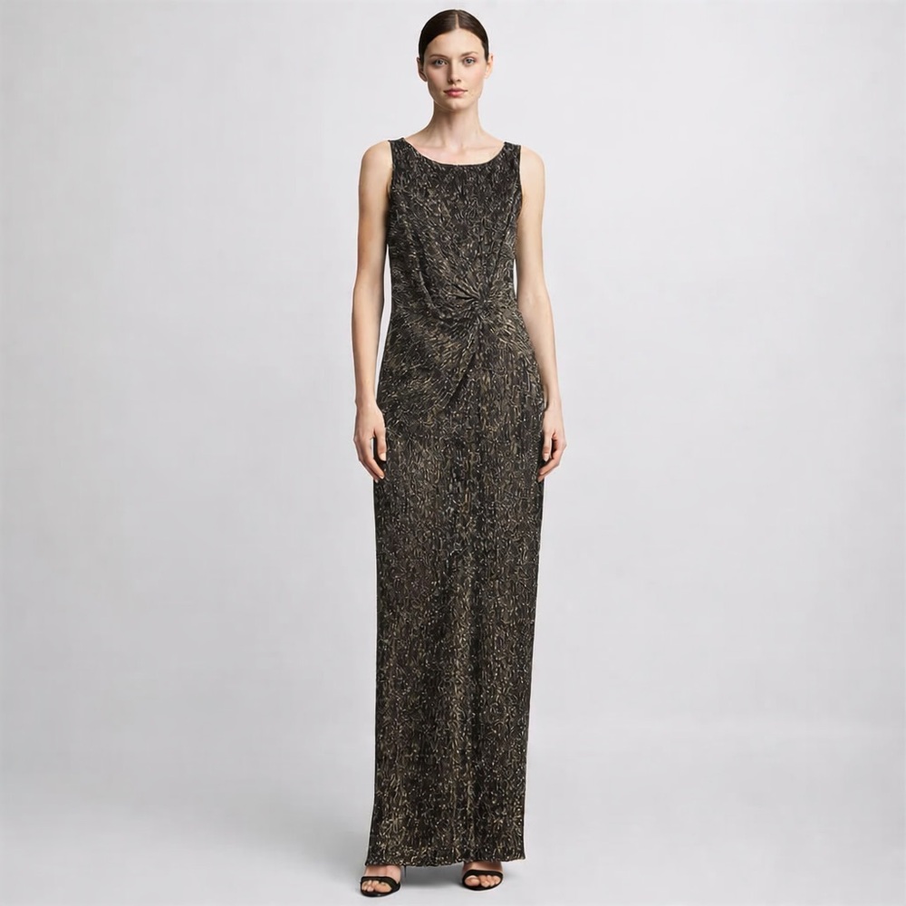 Calvin Klein Metallic Gold & Black Twist-Front Evening Gown — Size 4